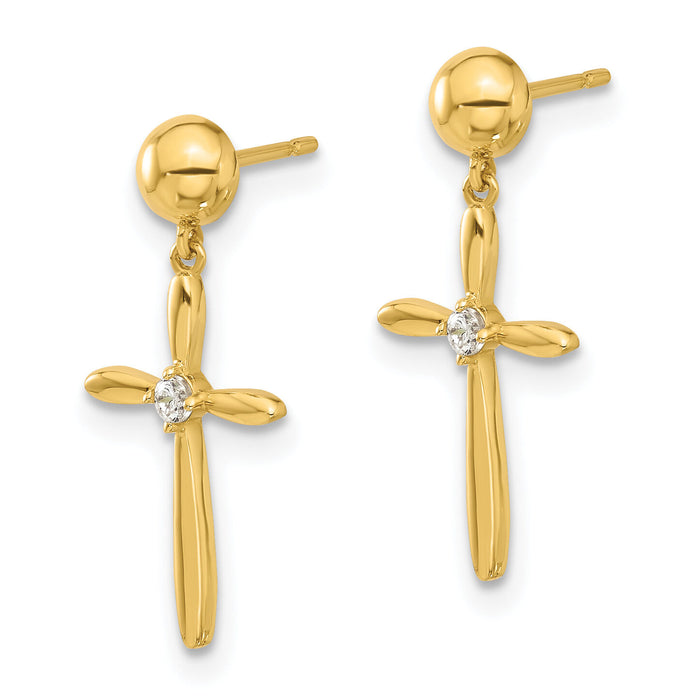14k Madi K Polished CZ Cross Post Dangle Earrings-SE3052