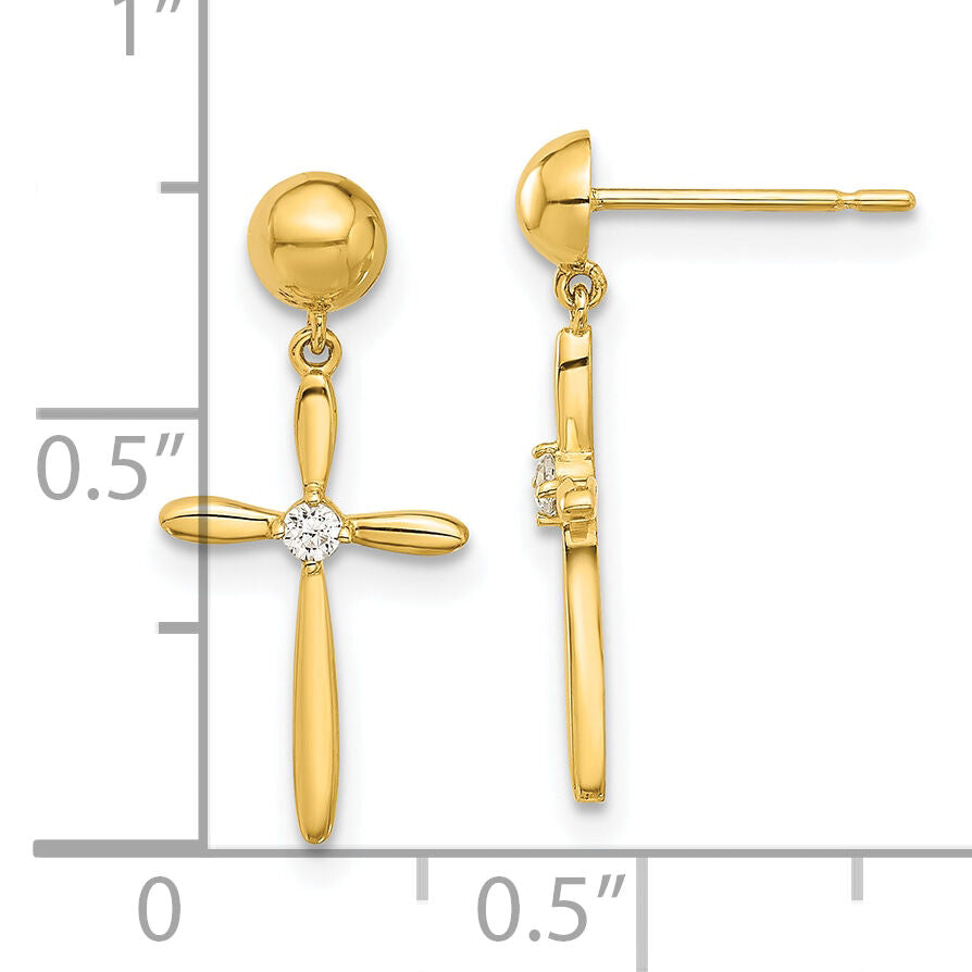 14k Madi K Polished CZ Cross Post Dangle Earrings-SE3052