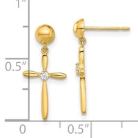 14k Madi K Polished CZ Cross Post Dangle Earrings-SE3052