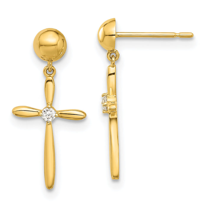 14k Madi K Polished CZ Cross Post Dangle Earrings-SE3052