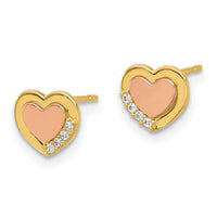 14k Madi K Two-tone Polished CZ Heart Post Earrings-SE3053
