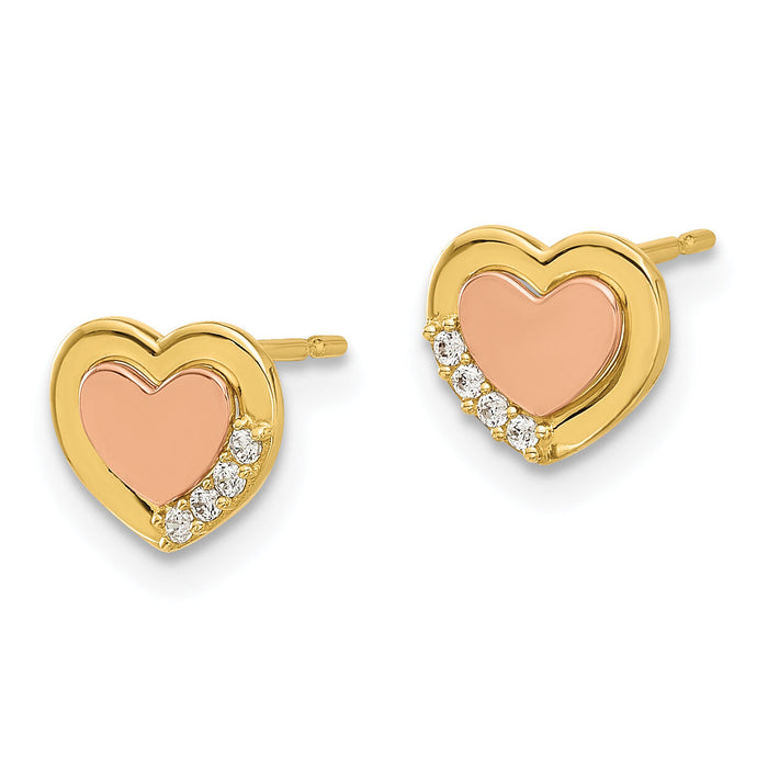 14k Madi K Two-tone Polished CZ Heart Post Earrings-SE3053