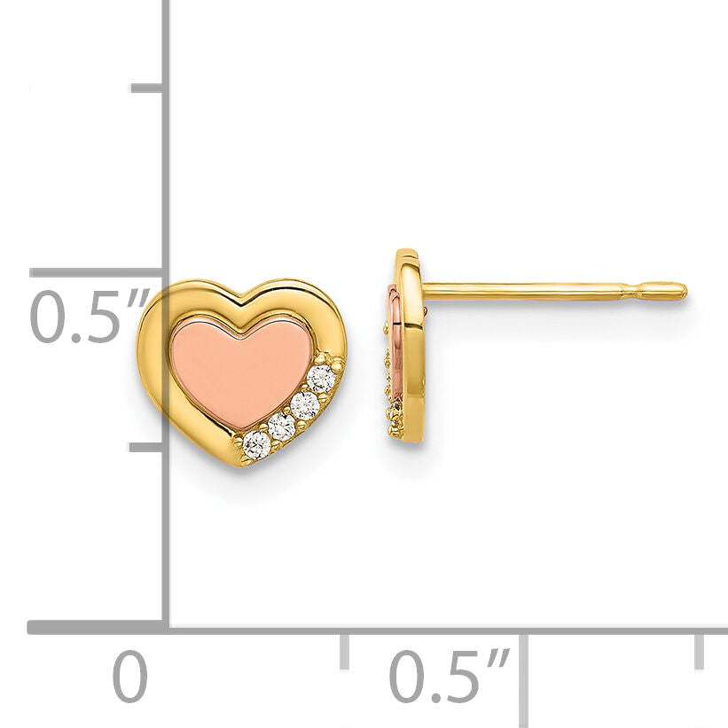 14k Madi K Two-tone Polished CZ Heart Post Earrings-SE3053