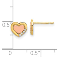 14k Madi K Two-tone Polished CZ Heart Post Earrings-SE3053