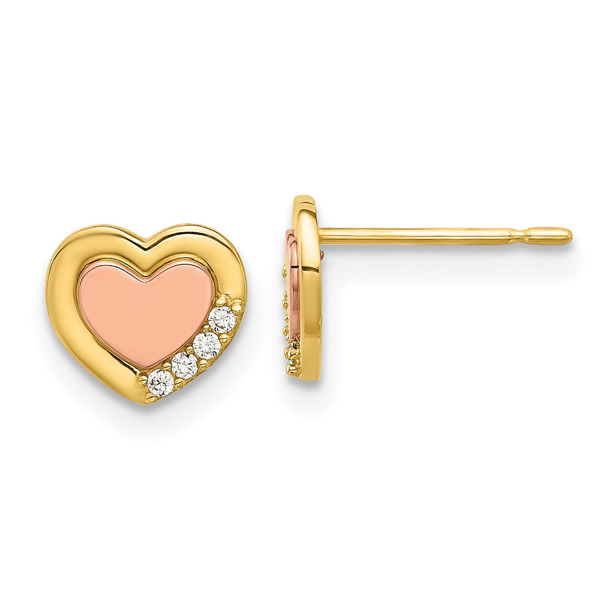 14k Madi K Two-tone Polished CZ Heart Post Earrings-SE3053