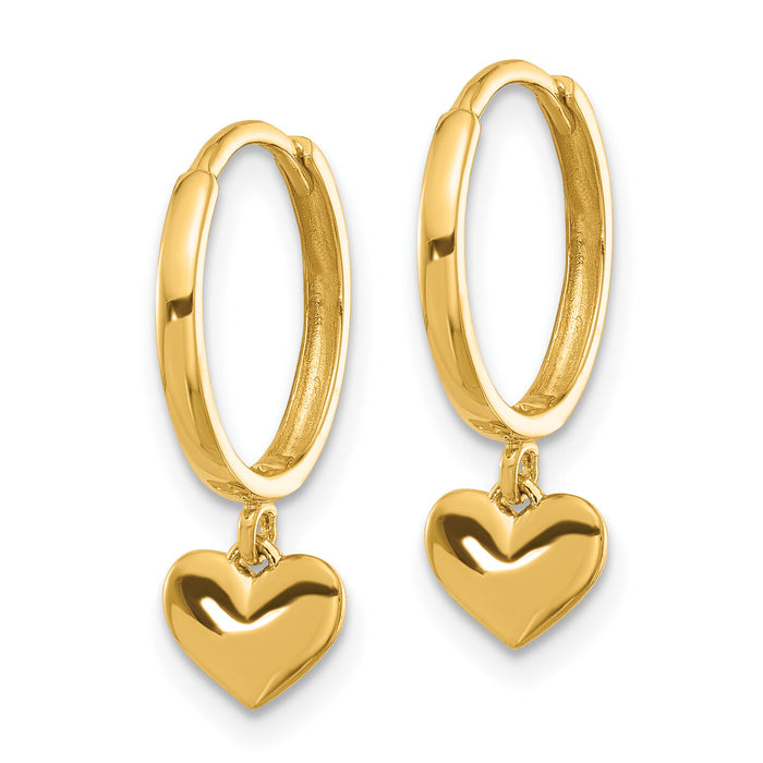 14k Madi K Polished Heart Dangle Huggie Hoop Earrings-SE3055