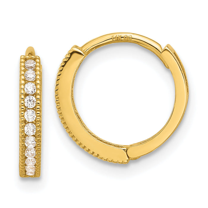 14k Madi K Polished CZ 2mm Hinged Huggie Hoop Earrings-SE3064