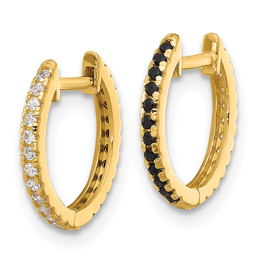14k Madi K Black and White CZ Reversible Hinged Huggie Hoop Earrings-SE3069