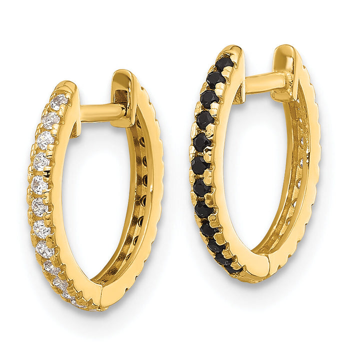 14k Madi K Black and White CZ Reversible Hinged Huggie Hoop Earrings-SE3069