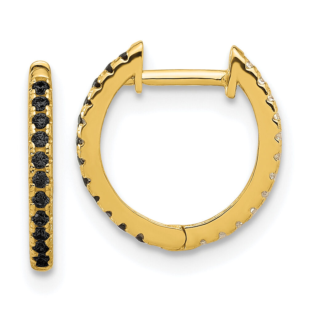 14k Madi K Black and White CZ Reversible Hinged Huggie Hoop Earrings-SE3069