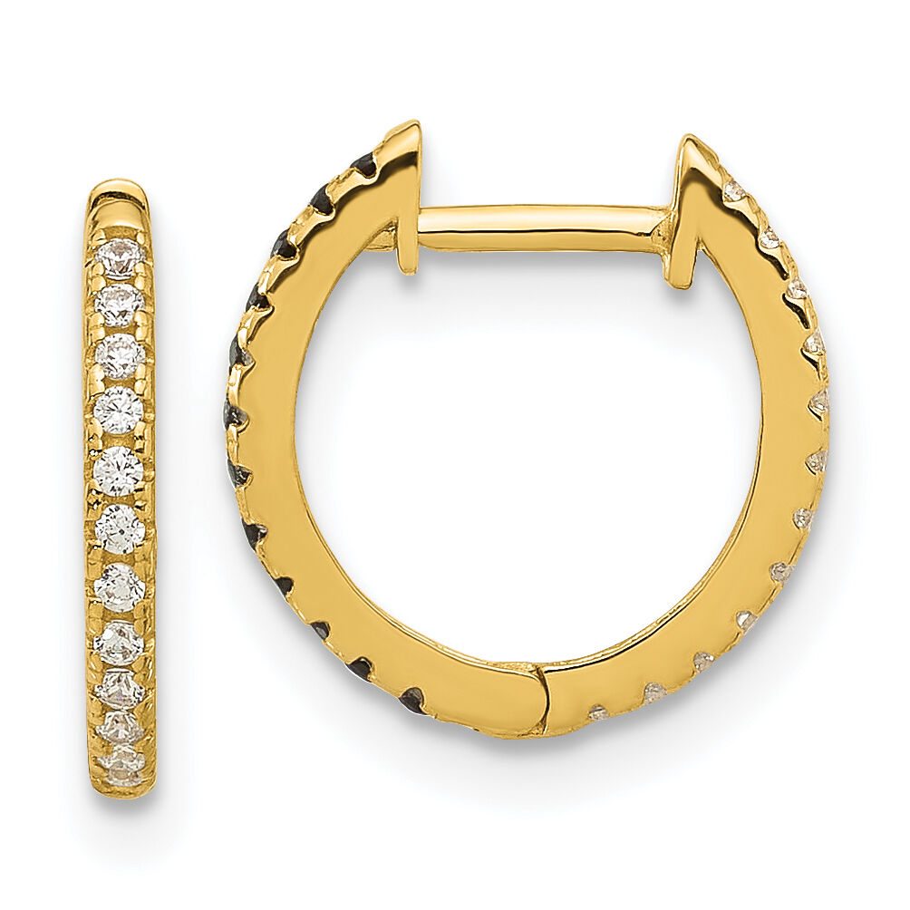 14k Madi K Black and White CZ Reversible Hinged Huggie Hoop Earrings-SE3069