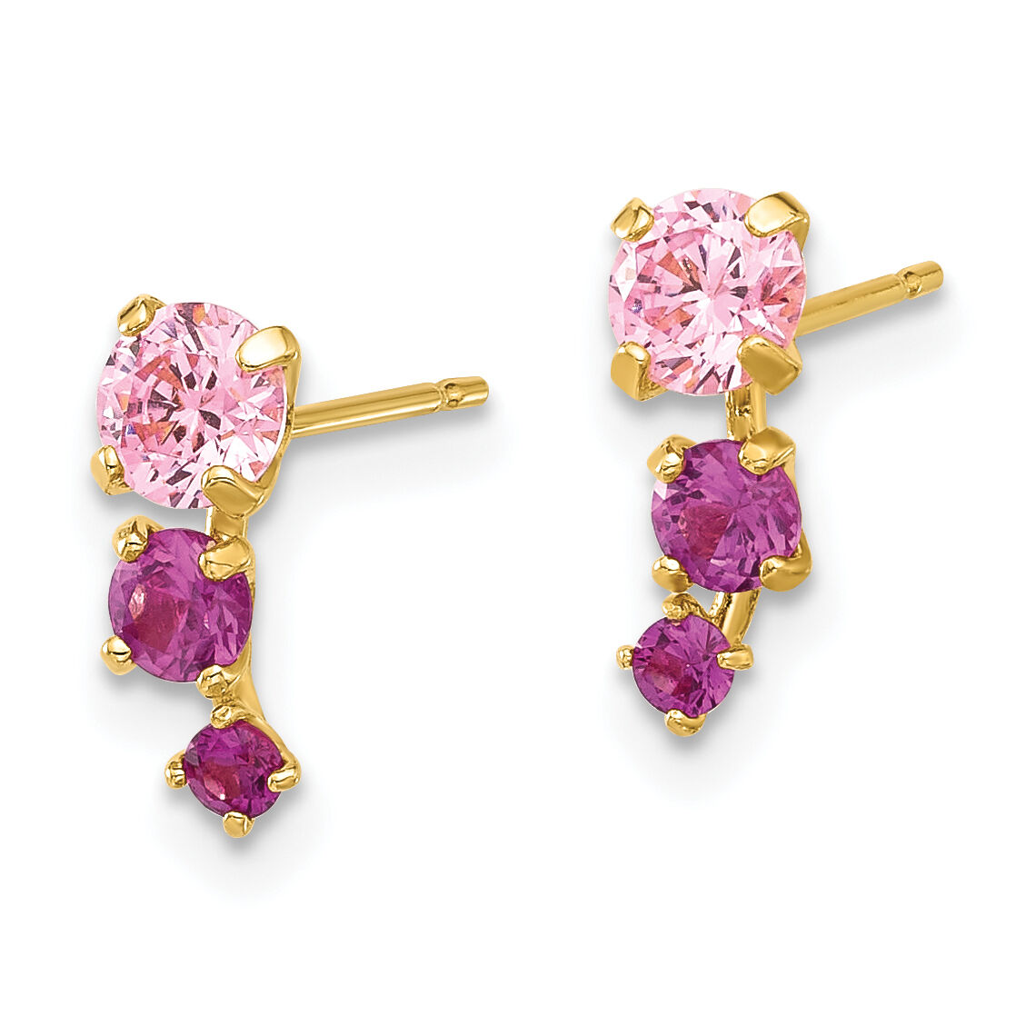 14k Madi K Polished Pink and Red CZ Post Earrings-SE3074