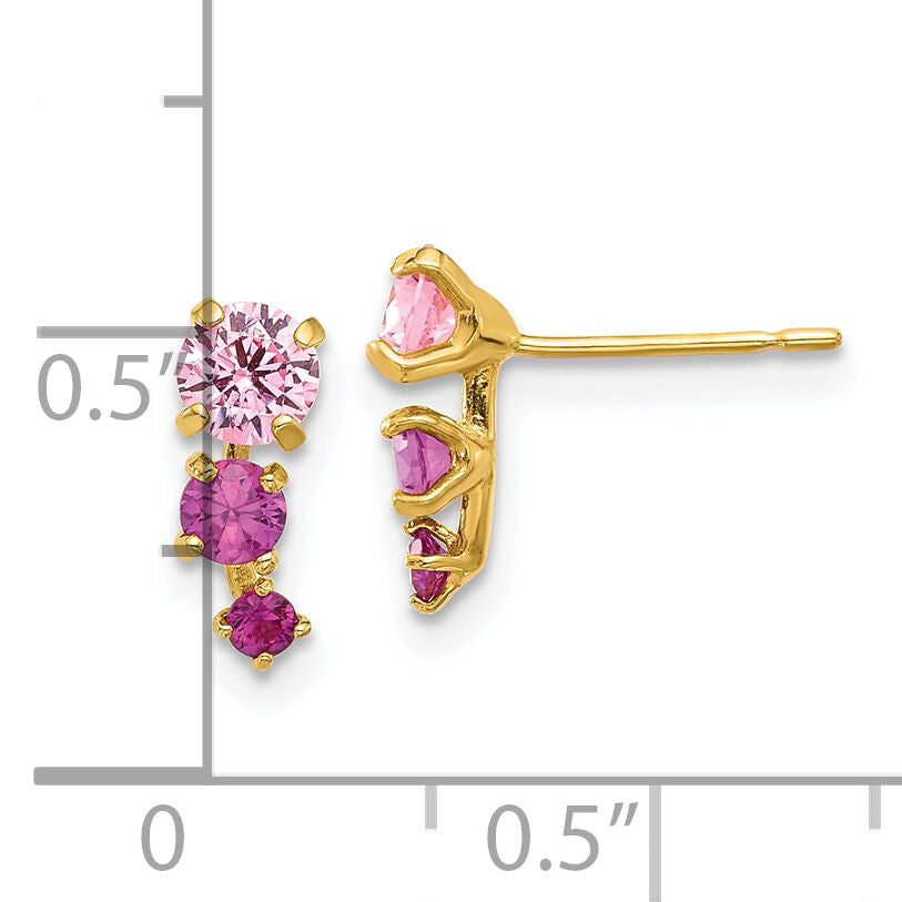 14k Madi K Polished Pink and Red CZ Post Earrings-SE3074