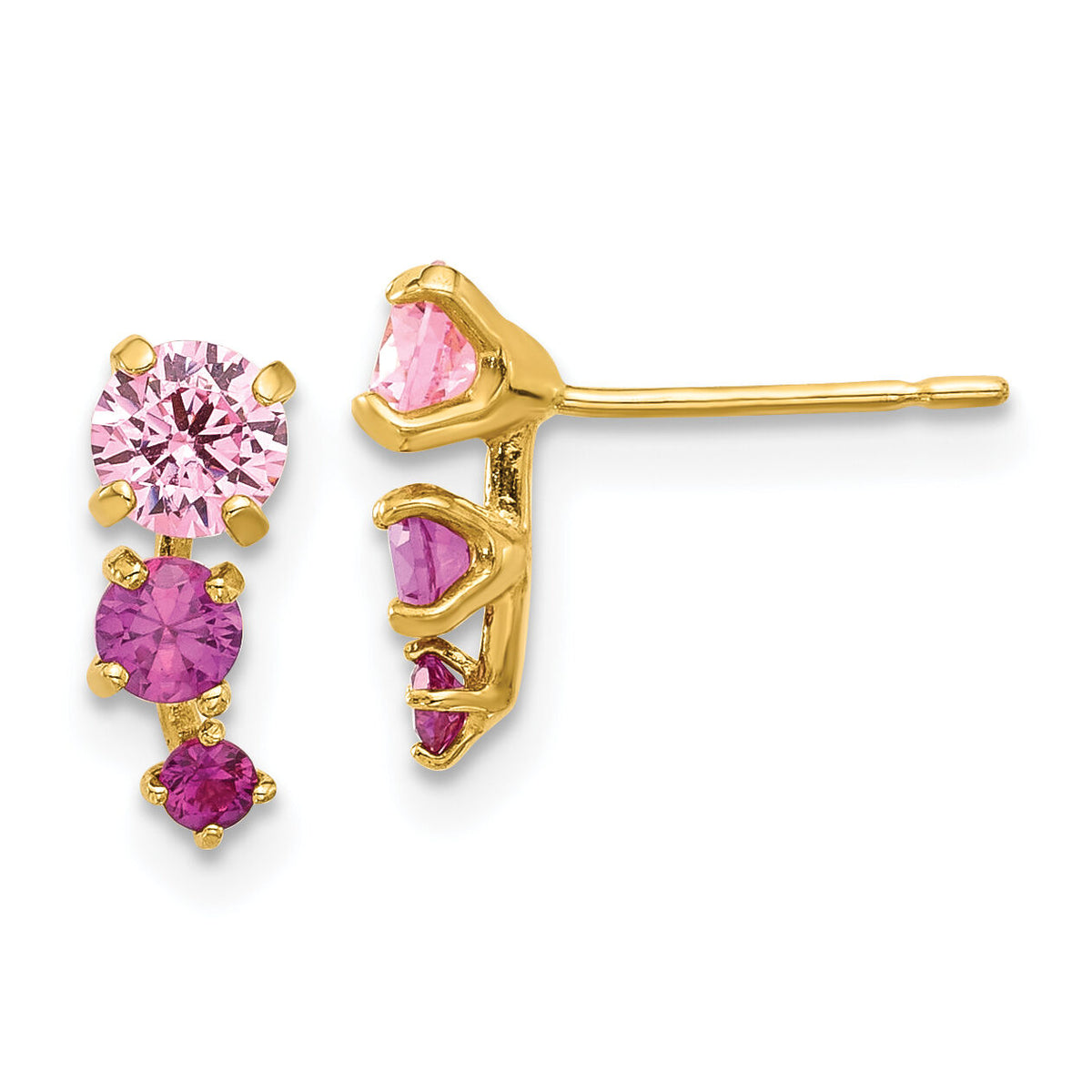 14k Madi K Polished Pink and Red CZ Post Earrings-SE3074