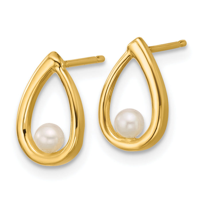 14K Polished Freshwater Pearl Teardrop Post Earrings-SE3075