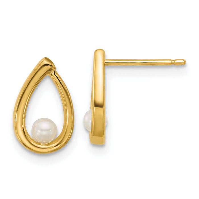 14K Polished Freshwater Pearl Teardrop Post Earrings-SE3075