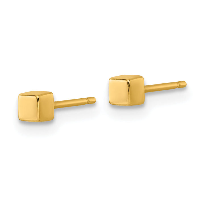 14K Polished 3mm Cube Post Earrings-SE3077