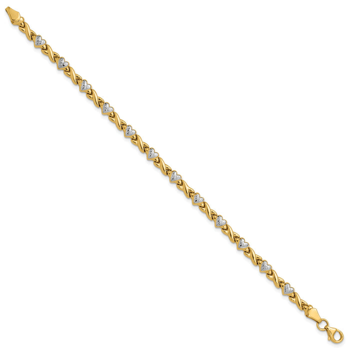 14k w/Rhodium Polished Heart and X Bracelet-SF1487-7