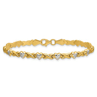 14k w/Rhodium Polished Heart and X Bracelet-SF1487-7