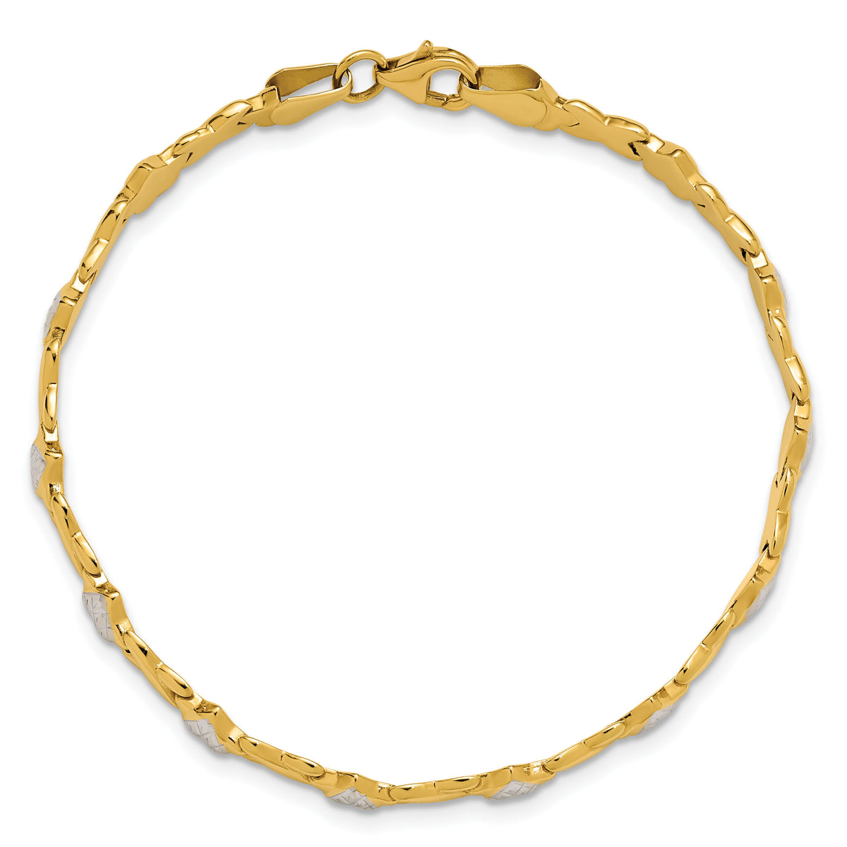 14k w/Rhodium Polished Heart and X Bracelet-SF1487-7