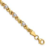 14k w/Rhodium Polished Heart and X Bracelet-SF1487-7