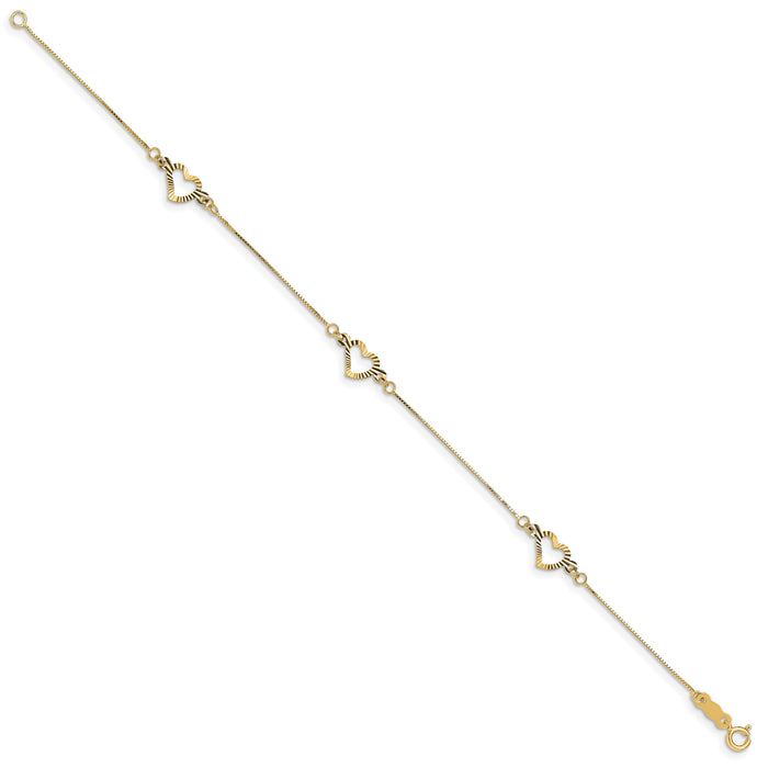 14K Fancy Heart Bracelet-SF1578-7.25