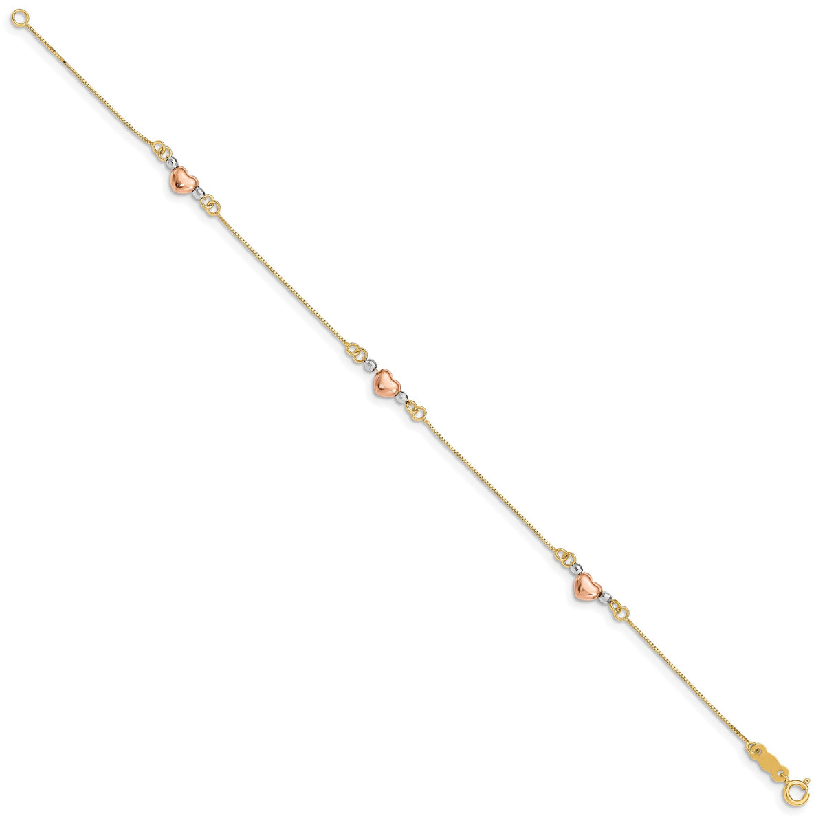 14K Tri-Color Puffed Heart Bracelet-SF1579-7.25