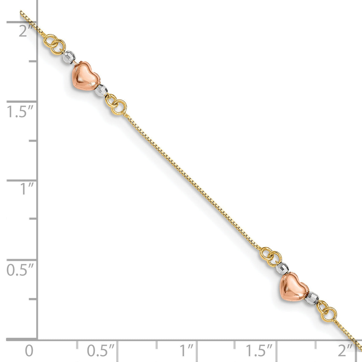 14K Tri-Color Puffed Heart Bracelet-SF1579-7.25