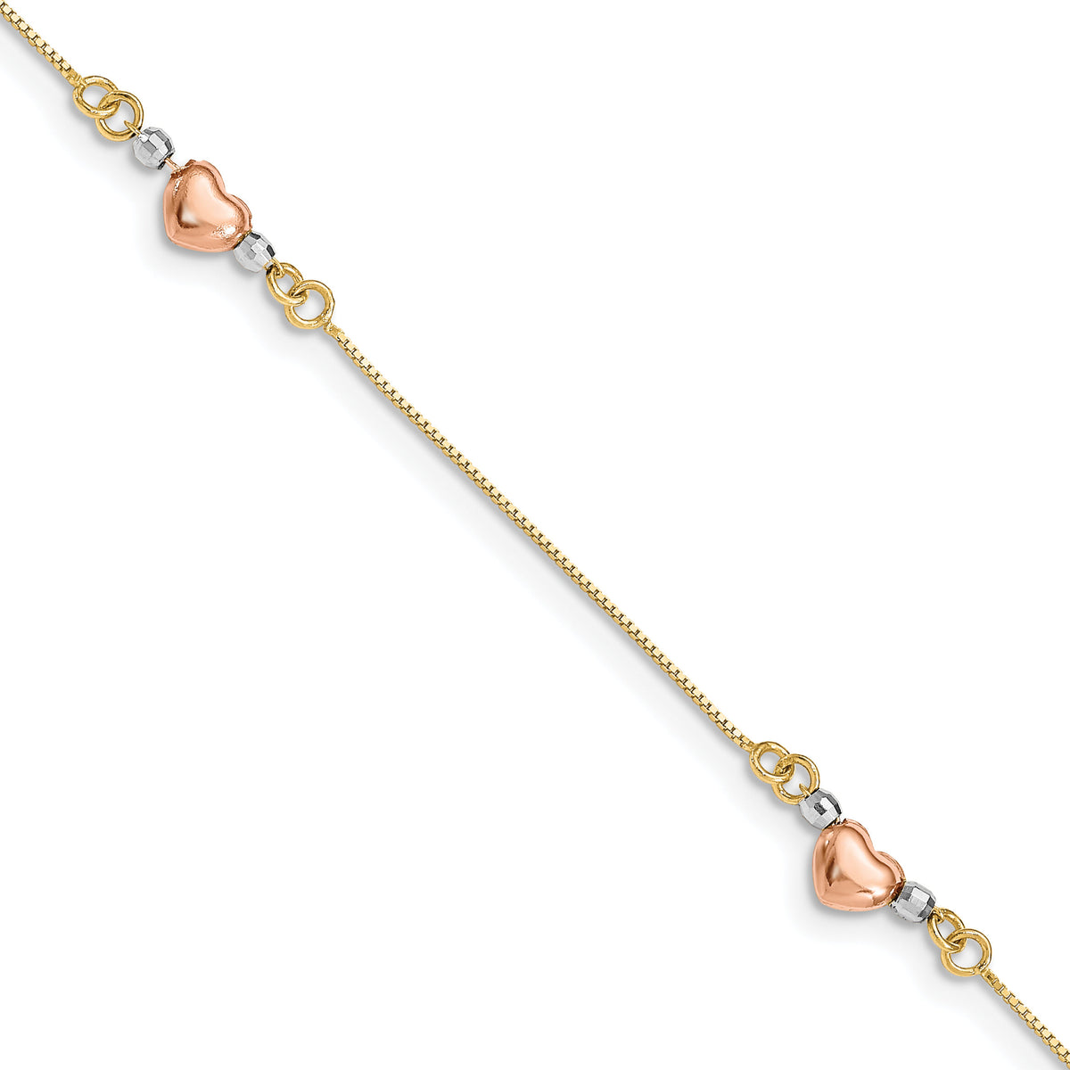 14K Tri-Color Puffed Heart Bracelet-SF1579-7.25