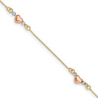 14K Tri-Color Puffed Heart Bracelet-SF1579-7.25