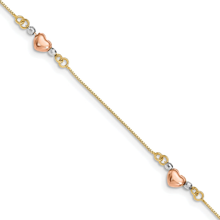 14K Tri-Color Puffed Heart Bracelet-SF1579-7.25
