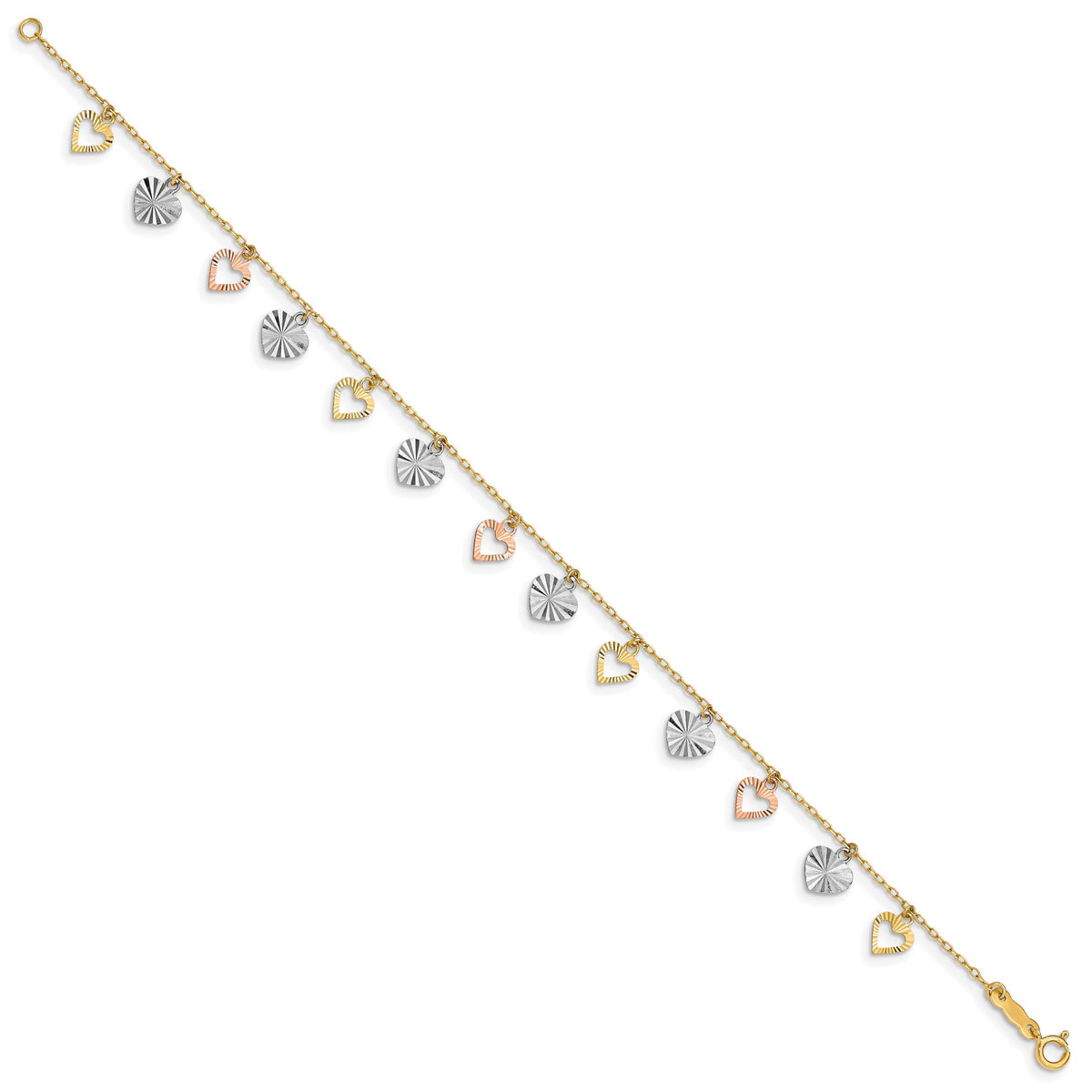 14K Tri-Color Heart Bracelet-SF1581-7.25