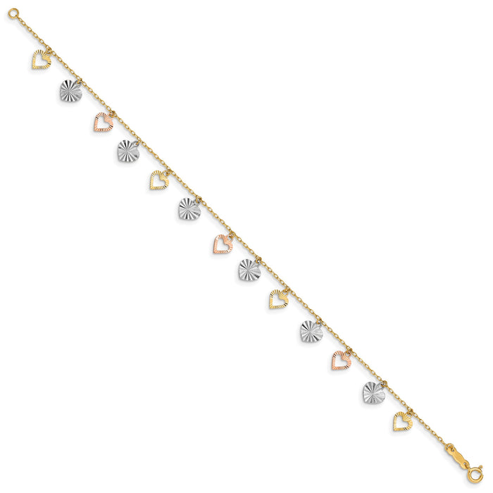 14K Tri-Color Heart Bracelet-SF1581-7.25