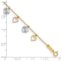 14K Tri-Color Heart Bracelet-SF1581-7.25