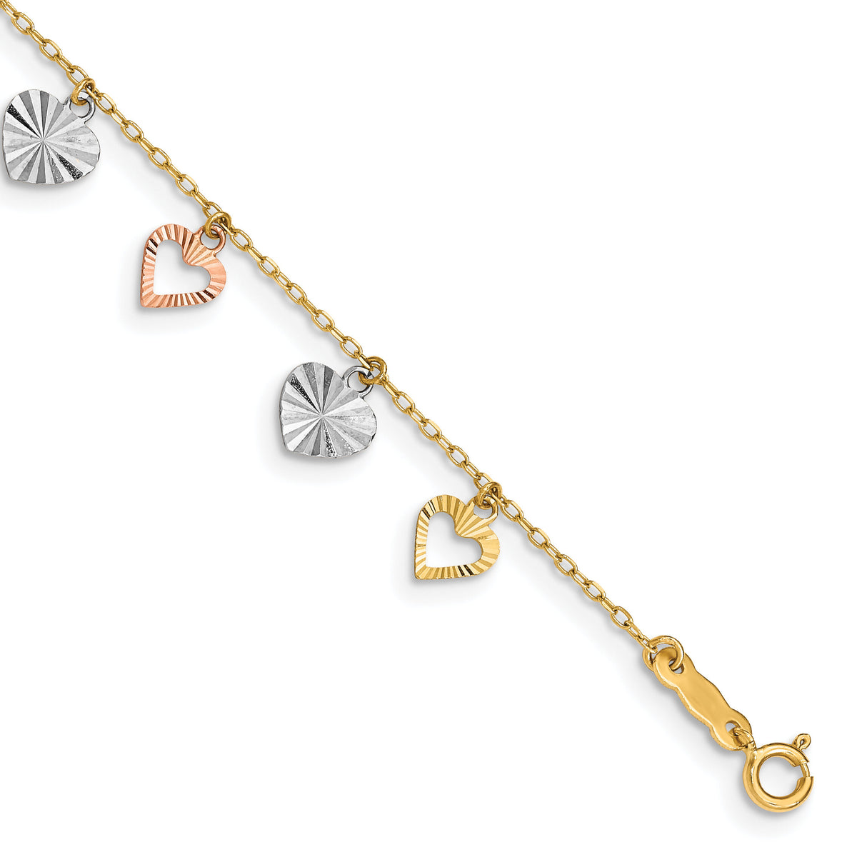 14K Tri-Color Heart Bracelet-SF1581-7.25