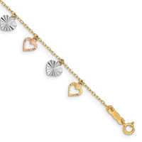 14K Tri-Color Heart Bracelet-SF1581-7.25