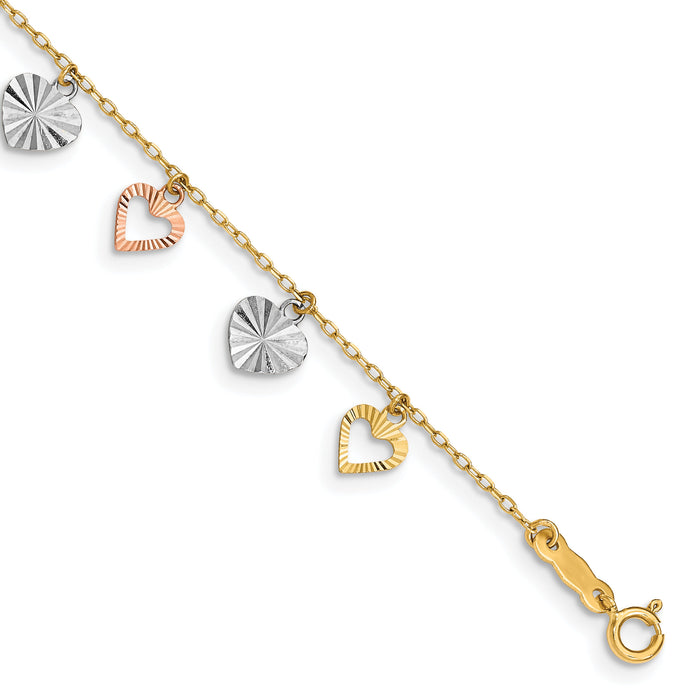 14K Tri-Color Heart Bracelet-SF1581-7.25