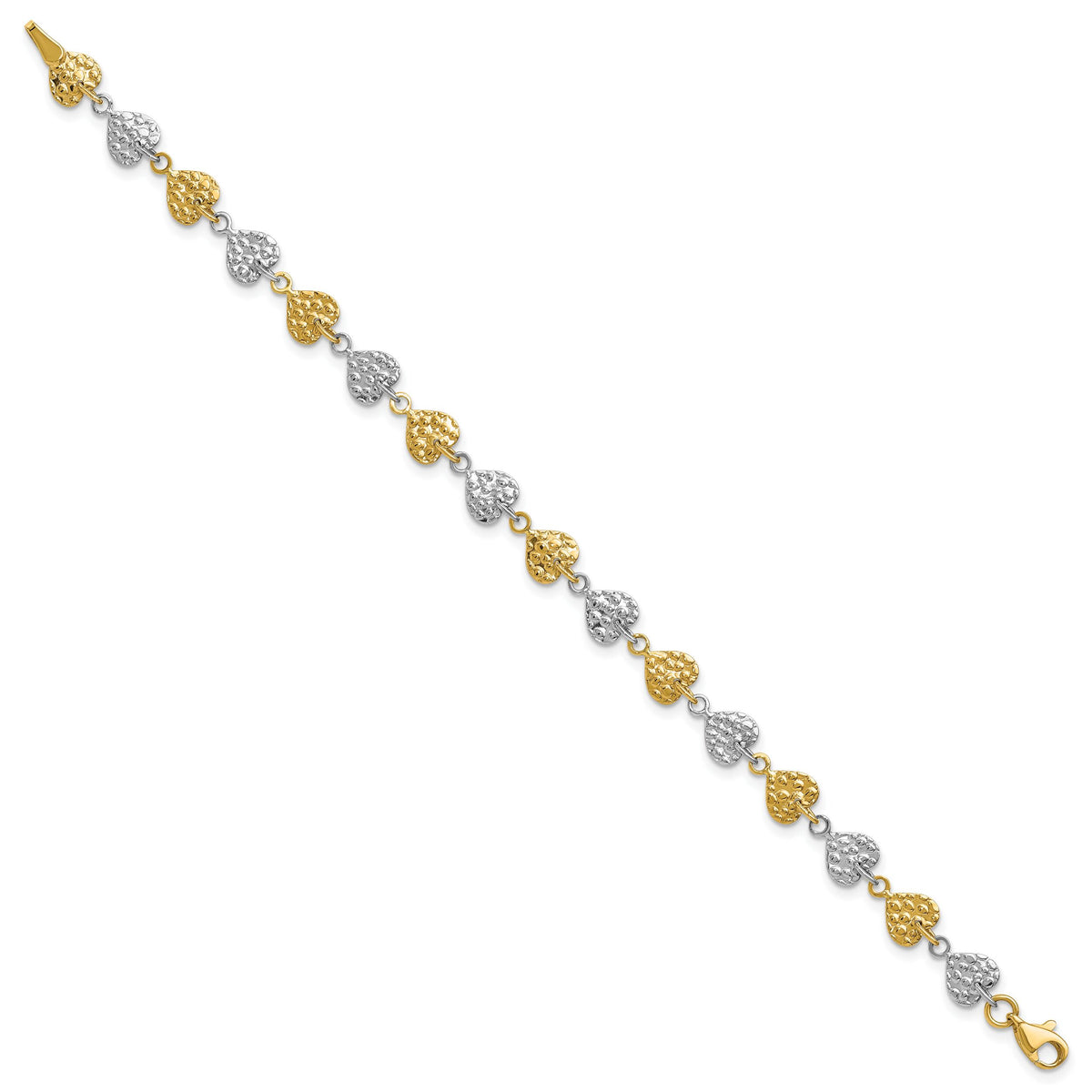 14K Two-tone Hammered Hearts Bracelet-SF1582-7
