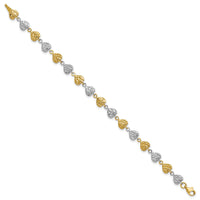 14K Two-tone Hammered Hearts Bracelet-SF1582-7