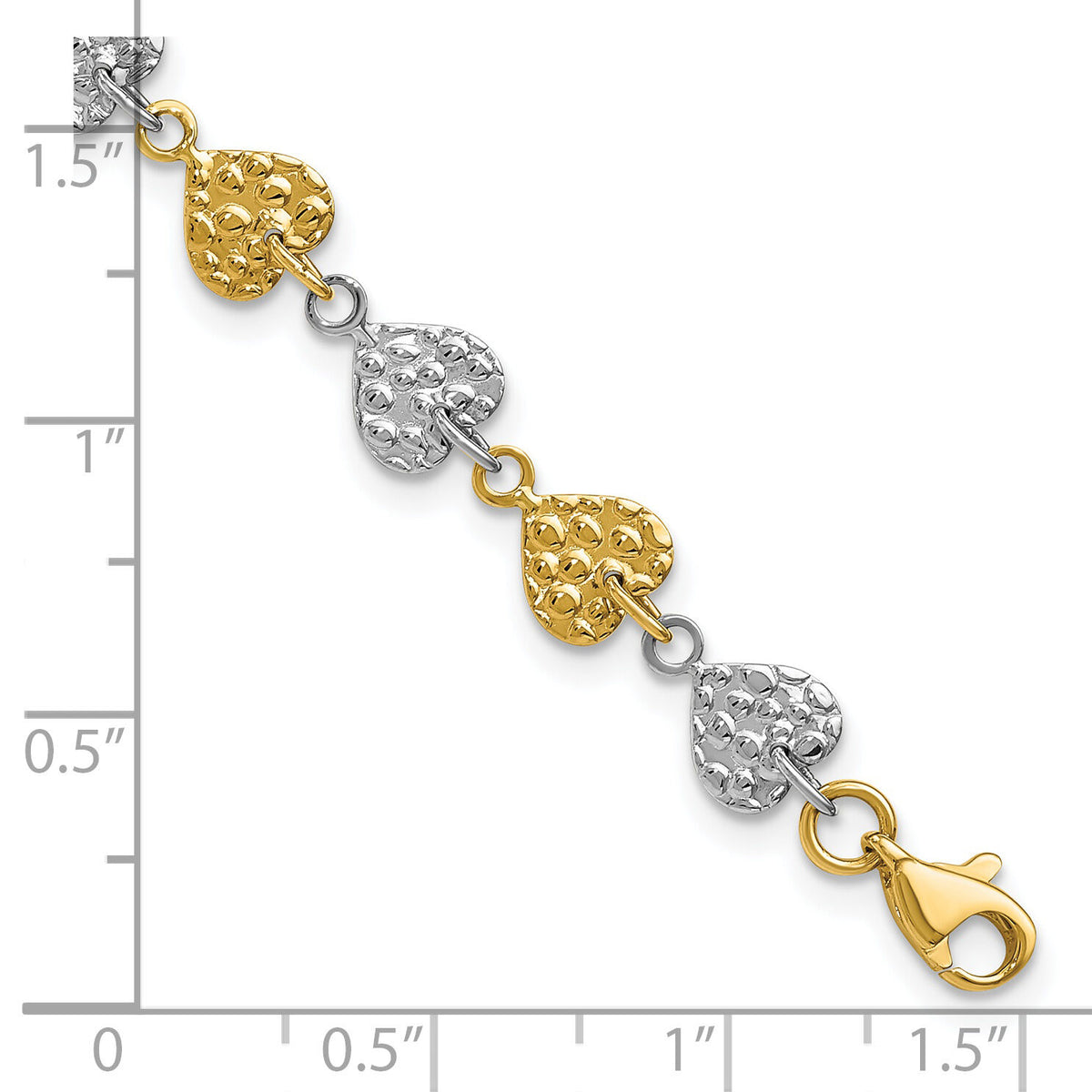 14K Two-tone Hammered Hearts Bracelet-SF1582-7
