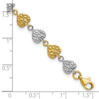 14K Two-tone Hammered Hearts Bracelet-SF1582-7