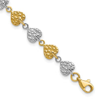 14K Two-tone Hammered Hearts Bracelet-SF1582-7
