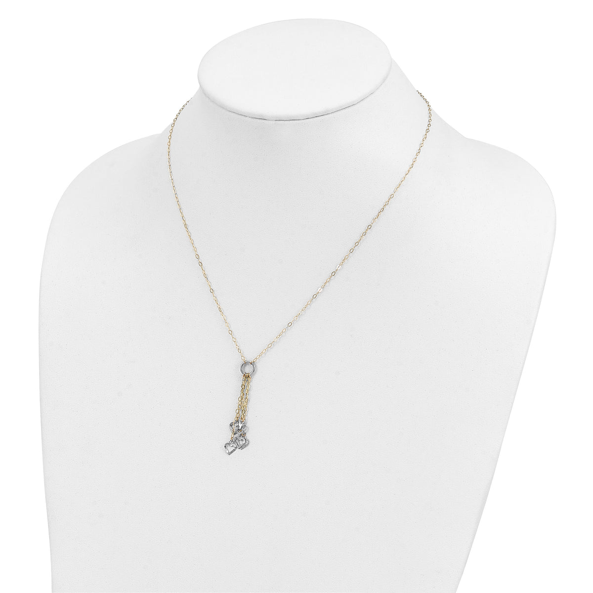 14K Two-Tone Adjustable Heart Drop Necklace-SF1714-16