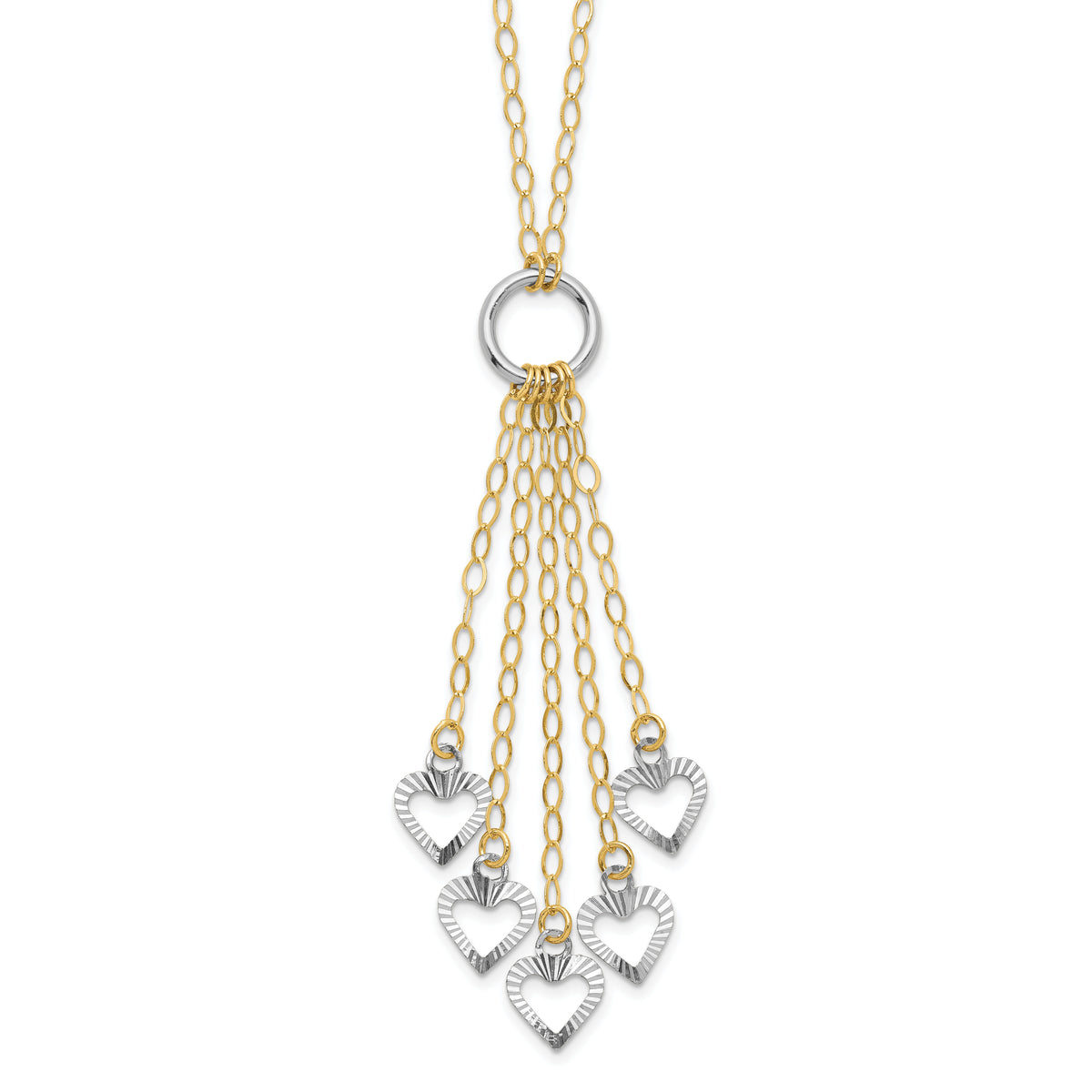 14K Two-Tone Adjustable Heart Drop Necklace-SF1714-16