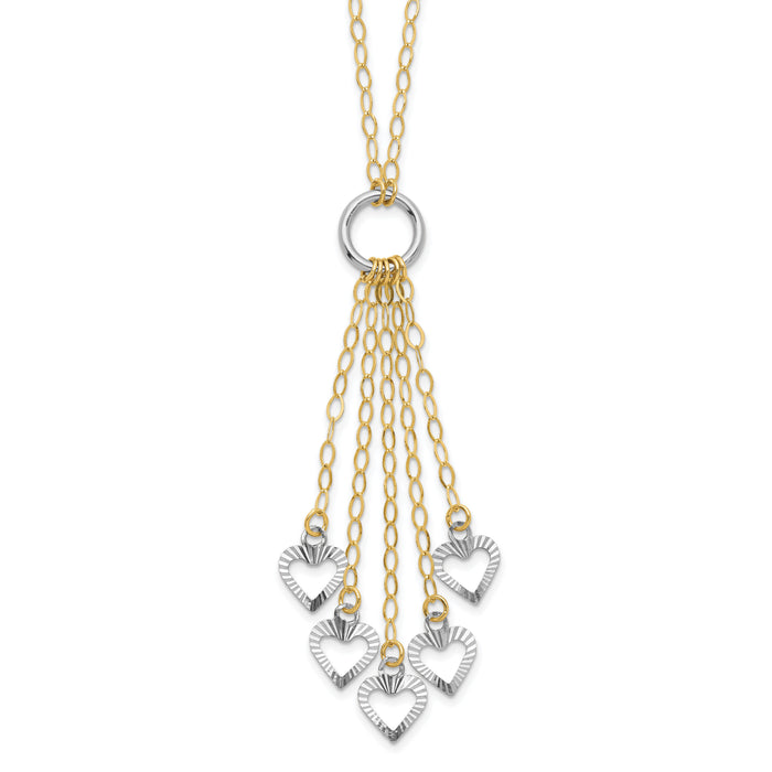 14K Two-Tone Adjustable Heart Drop Necklace-SF1714-16