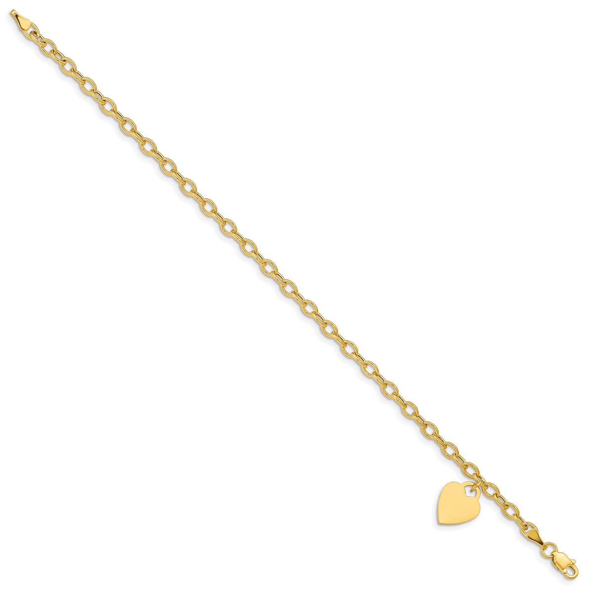 14k Dangle Heart Bracelet -Hollow Chain Solid Heart-SF1822-7.5
