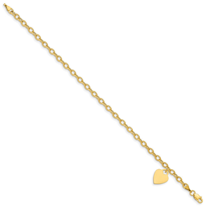 14k Dangle Heart Bracelet -Hollow Chain Solid Heart-SF1822-7.5