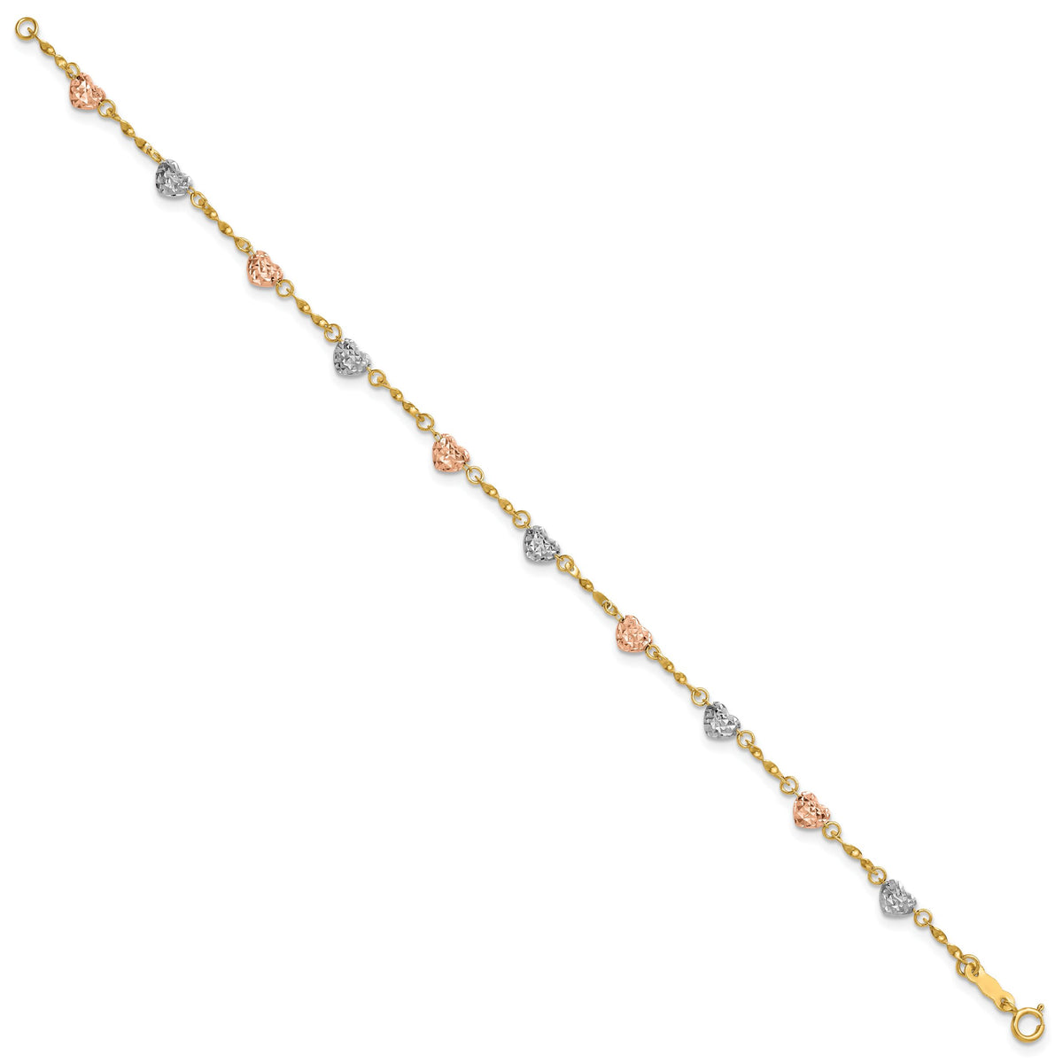 14k Tri-color Diamond-cut Puff Heart Bracelet-SF1832-8