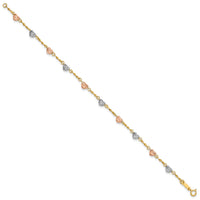 14k Tri-color Diamond-cut Puff Heart Bracelet-SF1832-8