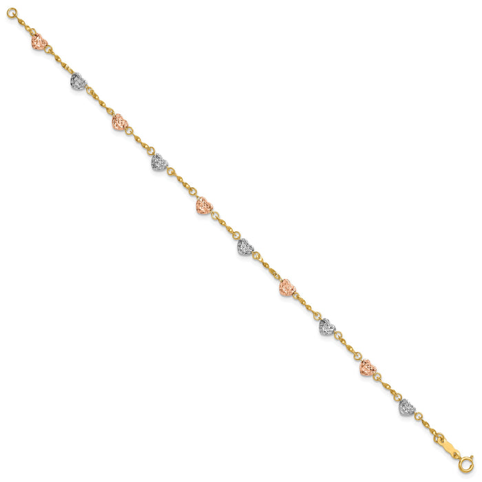 14k Tri-color Diamond-cut Puff Heart Bracelet-SF1832-8